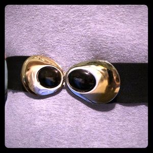 Vintage Black Elastic Stretch Belt with Gold Hook